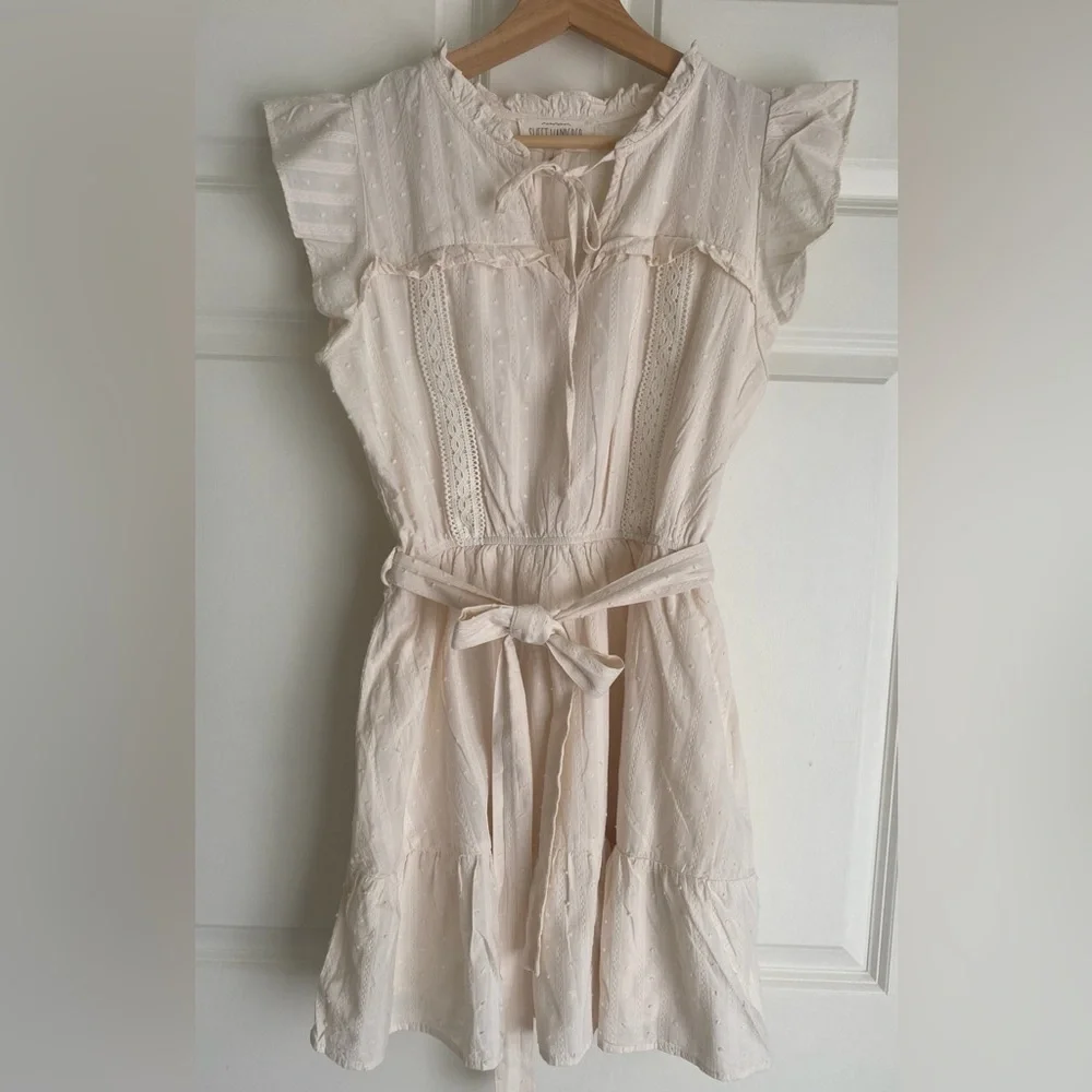 Sweet Wanderer Cream Mini Dress with Tie Waist